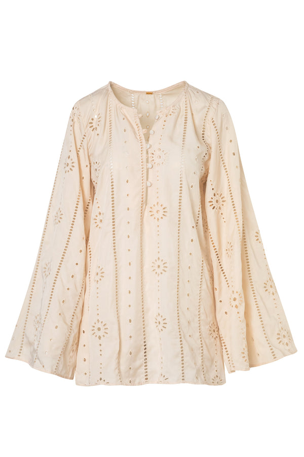 Lisa Cotton Eyelet Maxi Shirt / Beige